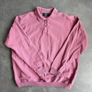 Orvis Classic Rugby Collared Long Sleeve Shirt Salmon 3 Button Mens XL Vtg 90s